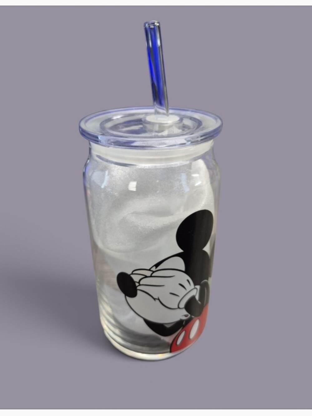 JoyJolt Disney Peek-a-Boo Glass Tumbler With Glass Straw.